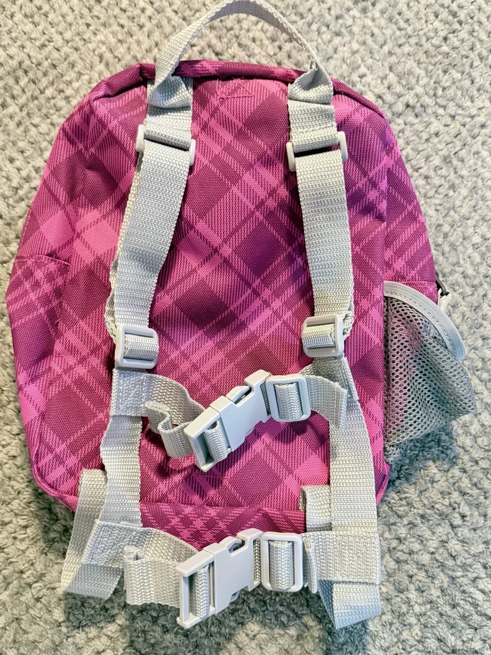Eddie Bauer Small Backpack Pink Plaid Polyester Zip Adjustable Pockets